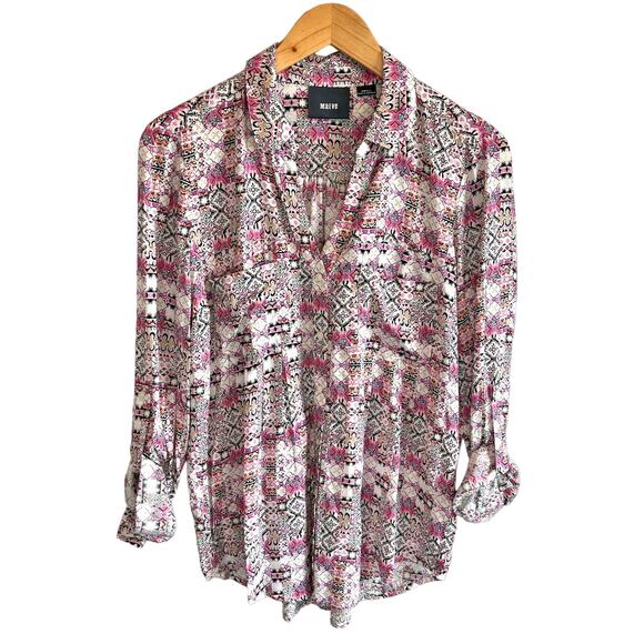 Anthro Maeve Islet Pink Printed Button Down Shirt - size Small - Picture 1 of 6